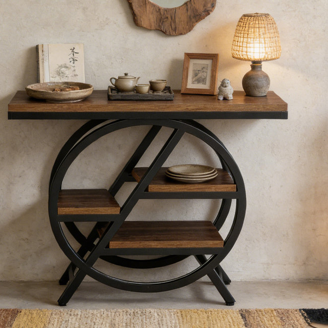 Console Table, 25.61" H x 25.61" W x 11.82" D, Rustic Brown