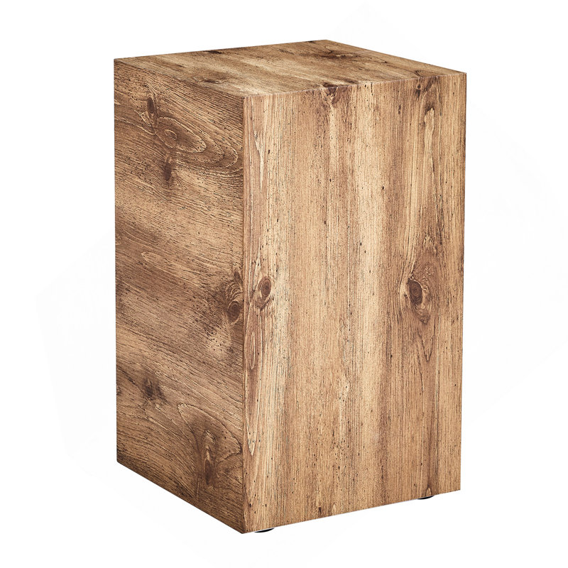 Rehaussez votre espace de vie avec cette table basse moderne en bois aggloméré qui met en valeur des motifs de texture de couleur bois. Il est caractérisé par un design élégant de 11,8 po x 11,8 po x 19,6 po.