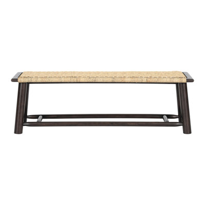 Modern 59 Inch Solid Wood Bench, Champagne Finish, Tapered Legs, Fits In Small Corner Spaces Smooth Surface, Under Tables