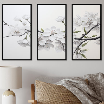 Minimalisme blanc et gris Cherry Blossom II - impression d'art mural cerisier en fleurs