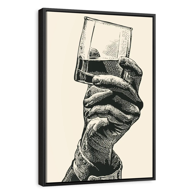 Whisky In Hand, Cadre flottant noir, 27 po x 40 po