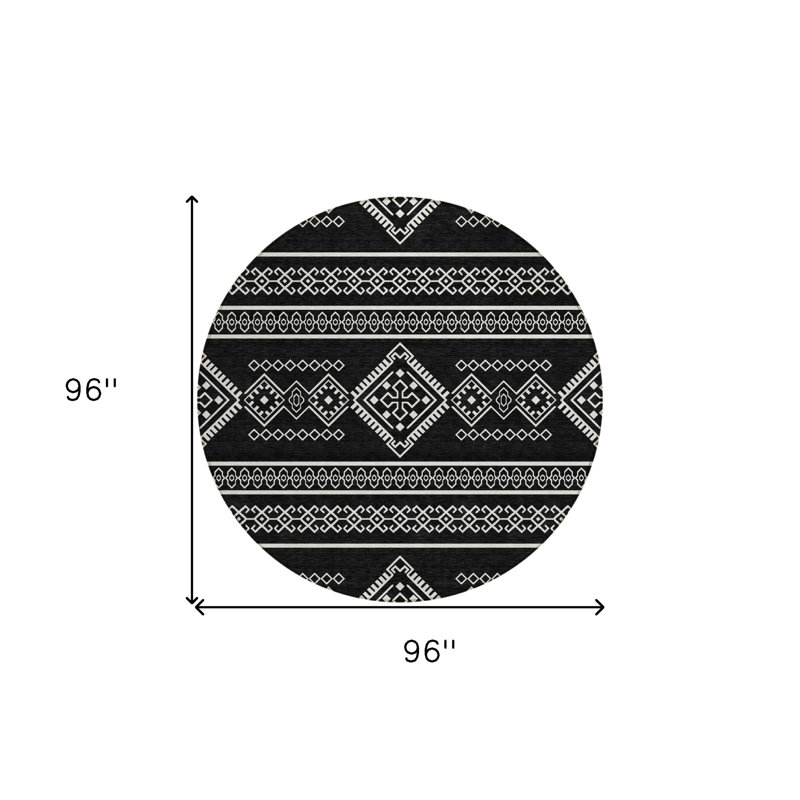 Tapis rond noir et ivoire 8 po