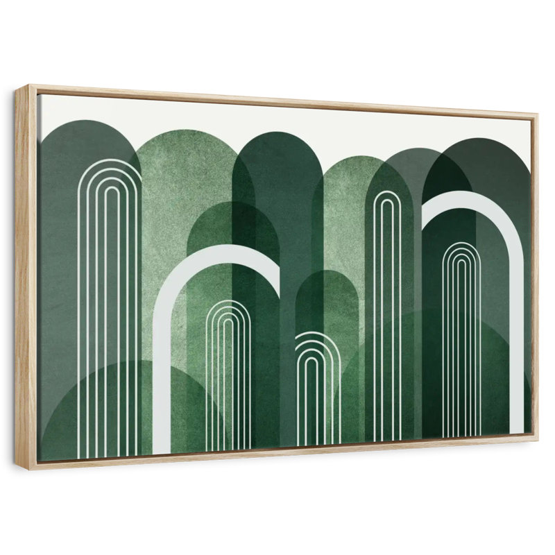Arches Mid-Century vert émeraude, Cadre flottant en bois naturel, 31 po x 21 po