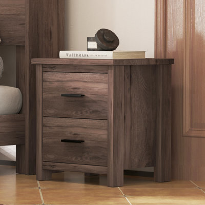 Vintage Nightstand With Spacious Storage And Dark Walnut Finish