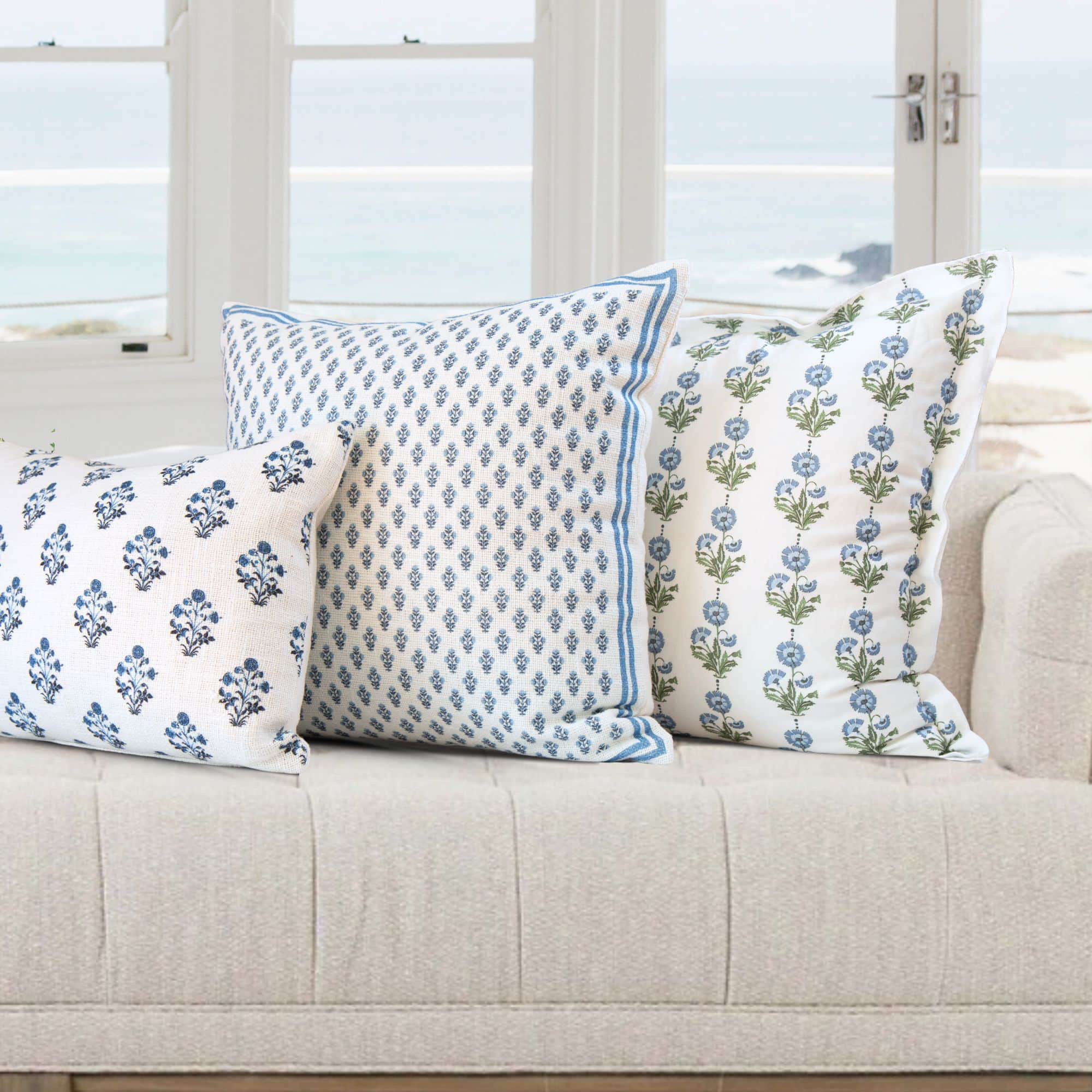 Celeste Mughal Flower Pillow Cover in Blue - 3 Piece Set