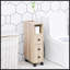 Armoire de rangement mince pour papier hygiénique, organisateur de salle de bain mobile avec tiroir ouvert et porte fermée, chariot à roulettes verrouillable pour petit coin de salle de bain
