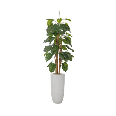 80.3'' Artificial Devil's Ivy In A Tall Beige Fiberstone Planter Perfect For Indoor And Outdoor Use