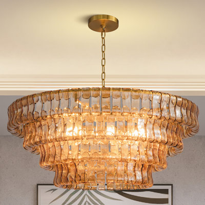 Grand lustre rond à 6 niveaux en verre fumé doré de luxe à 6 lumières Kancler (ampoules incluses)