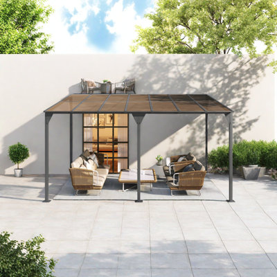 Wall-Mounted Heavy-Duty Patio Gazebo with UV60+ PC Roof, Anti-Rust Iron Frame, Snow Load Design, Sloped Roof for Drainage, Outdoor Canopy for Backyard or Garden