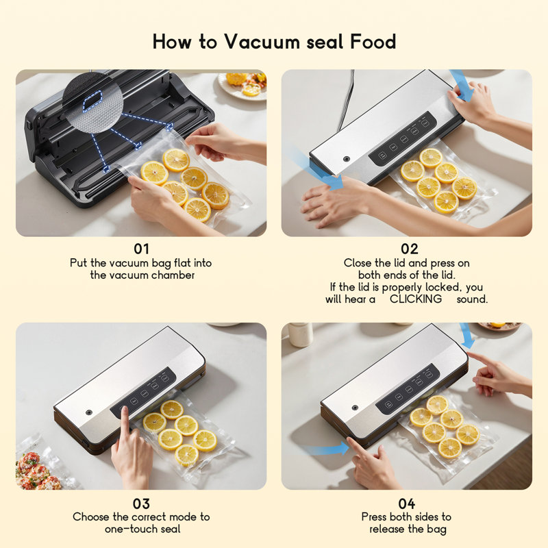 Automatic Vacuum Sealer Machine with Starter Kit (20 Bags) – Dual Moist/Dry Modes, Pulse Function & External Port for Marinating, Compact Food Storage System
