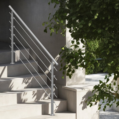 Handrails for Outdoor Steps, 59 in Length 5 Crossbars Stair Hand Rail Kit, Transitional Stainless Steel Railings w/ Installation Kit, Double-column Staircase Handrails for Seniors,Porch & Deck