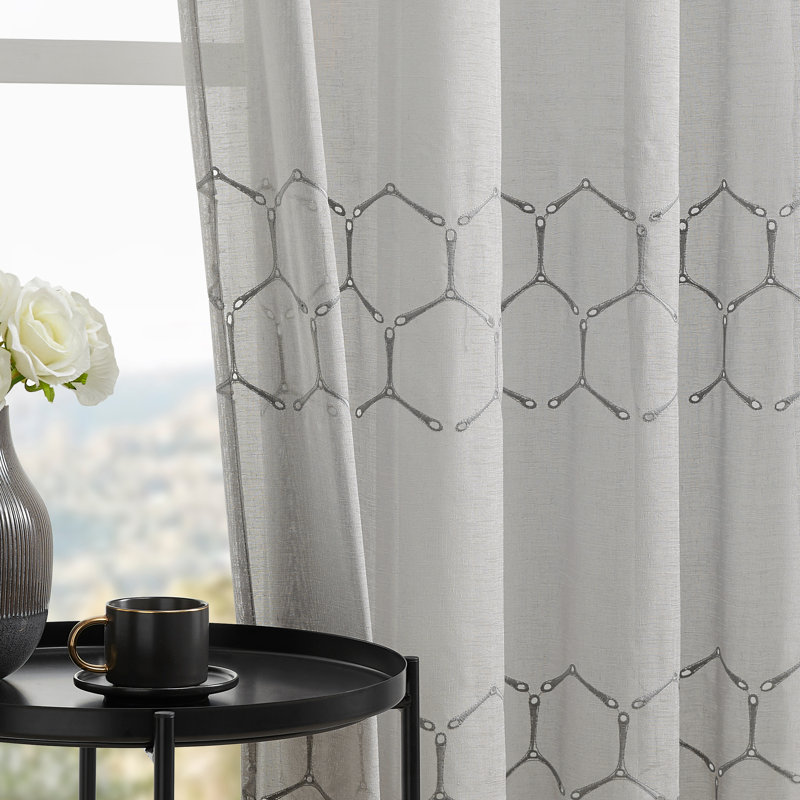 Draycott Embroidery Light Filtering Polyester Gromments Curtains Panel, Gray, 52" W x 96" L