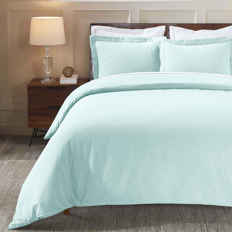 Ensemble de housse de couette chaude et chaude 100% flanelle de coton brossé Écosse, Lit simple, Bleu clair