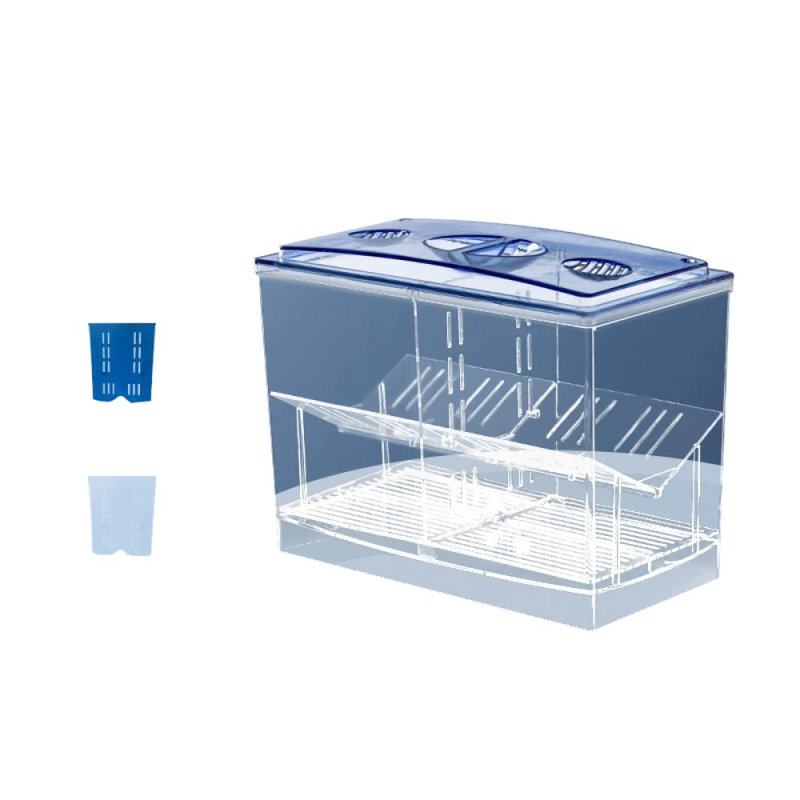 Desktop Clear Acrylic Mini Breeding Fish Tank with Detachable Divided Compartments & Funnel-Shaped Incubator Box for Fish, Shrimp, Snail Breeding