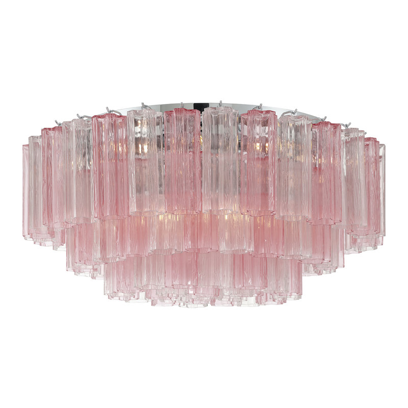 Wesham 16 Light Aged Brass Flush Mount, Chrome, Pink
