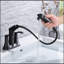 Robinet de salle de bain avec douchette extractible, robinet de lavabo utilitaire à 2 poignées 4 pouces, noir mat-119318151