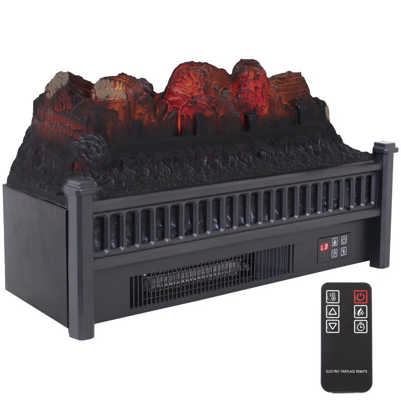 23'' Black Electric Log Fireplace Insert Heater with Remote