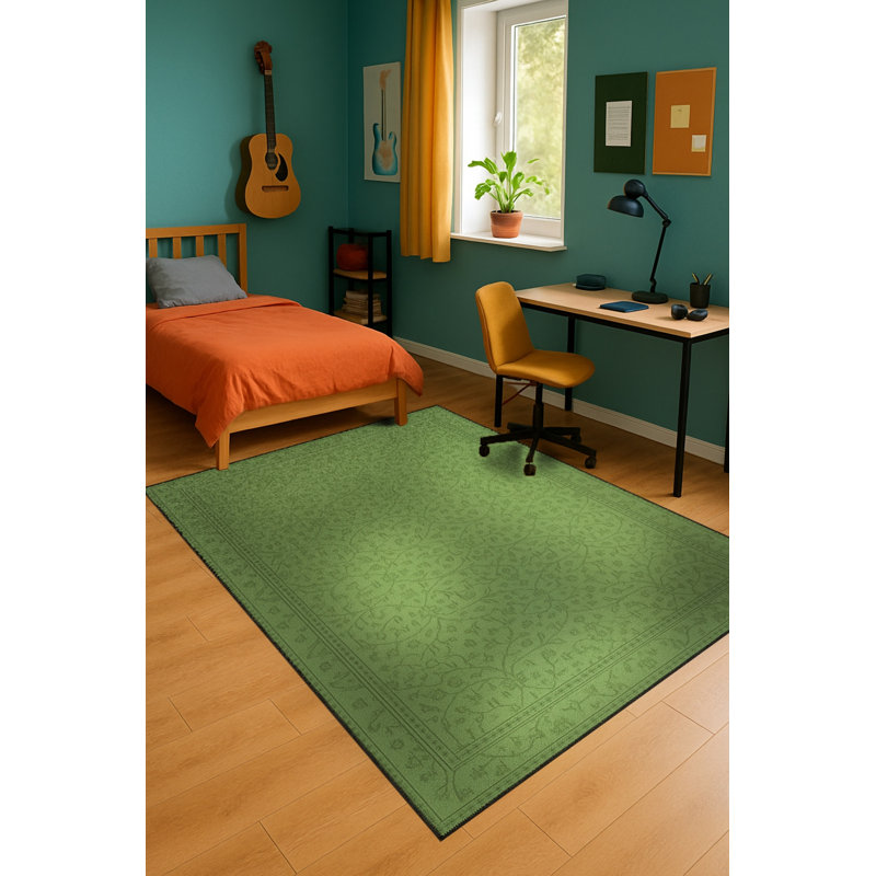 Tapis vert tissé à motif lavable Mosso, 2'6" x 9'10"