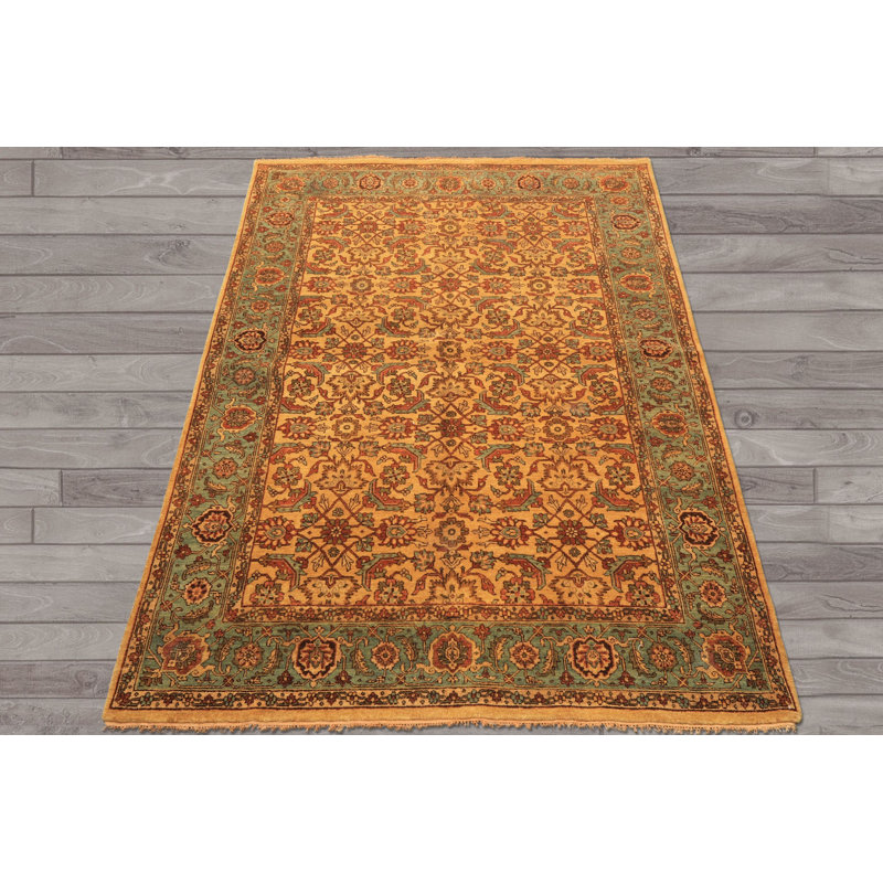 Tapis traditionnel turquoise en laine noué à la main 6 pi x 8 pi 6 po Oushak