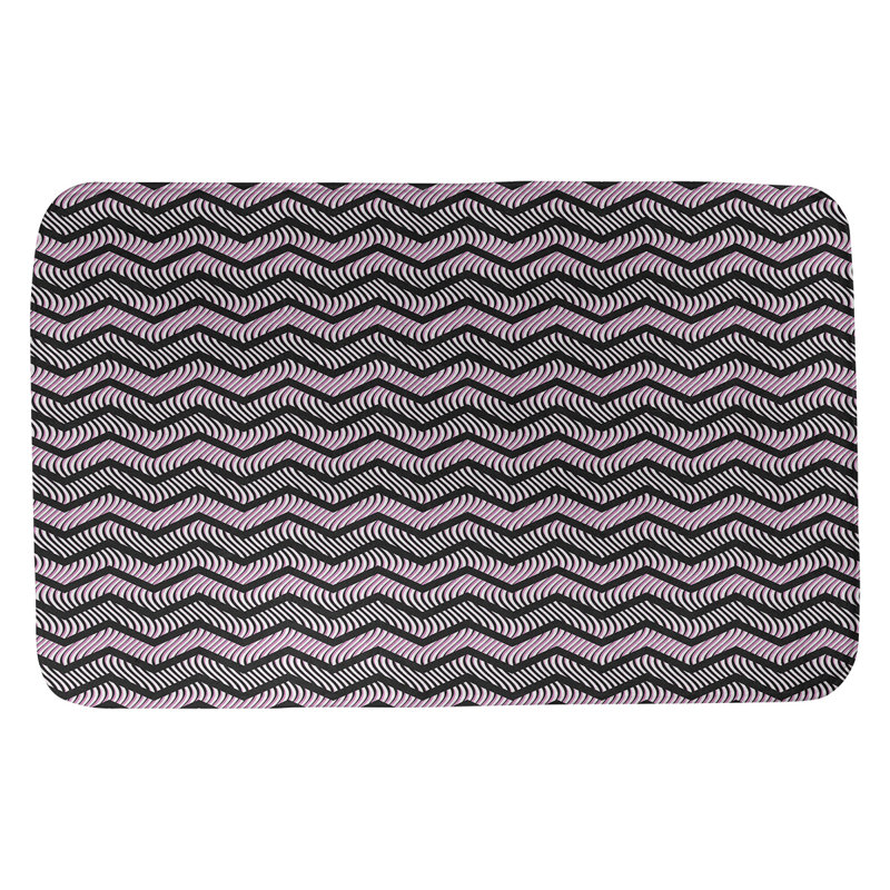 Tapis pour salle de bain à chevrons ondulés Stephenie, l 17 po x L 24 po, Noir / Rose