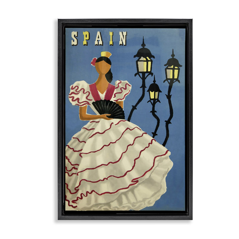 Espagne, portrait de femme, affiche encadrée sur toile flottante, conception par Marcus Jules, Cadre flottant noir de jais