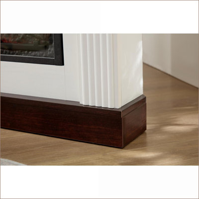 Meuble télé de cheminée de style campagnard avec manteau de cheminée électrique de 23 po Rangement | Blanc | Panneau de fibres à densité moyenne