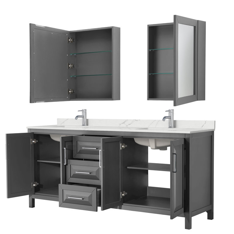 Daria 80'' W Vanity, Gray, Polished Chrome, Giotto Quartz