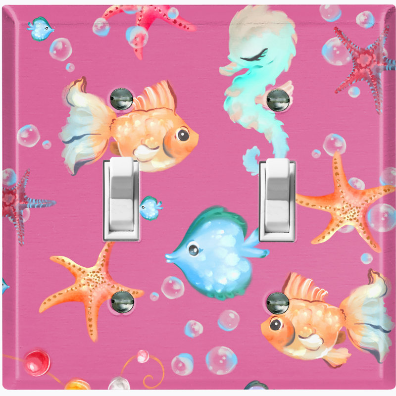 Mermaid Ocean Star Fish Bubbles Pink 2 - Gang Toggle Light Switch Standard Wall Plate
