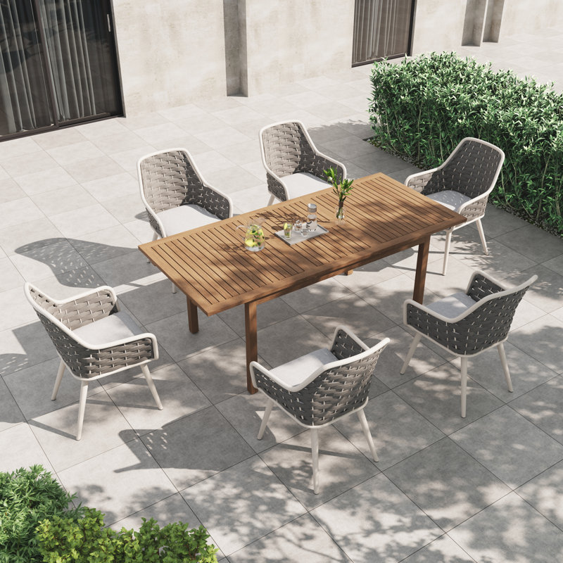 Rectangular 6 - Person Outdoor Dining Set With Cushions, Gray/Gray