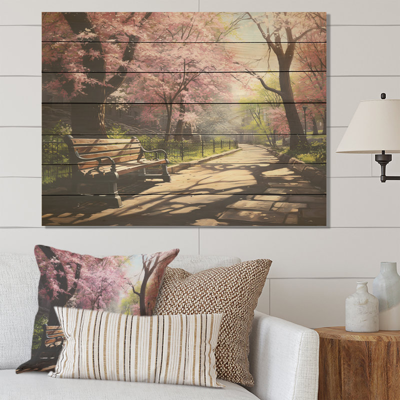 «Pink Springtime Park Floral Canopy III», impression sur toile d'arbre sur bois, H 30 po x l 40 po
