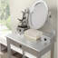 Table de coiffeuse en bois argenté avec tabouret - 3 tiroirs de rangement, miroir ovale réglable pour les routines de beauté-1094338574