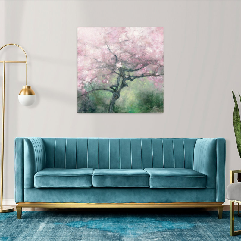 Art abstrait contemporain avec pommier en fleurs, H 36 po x l 36 po