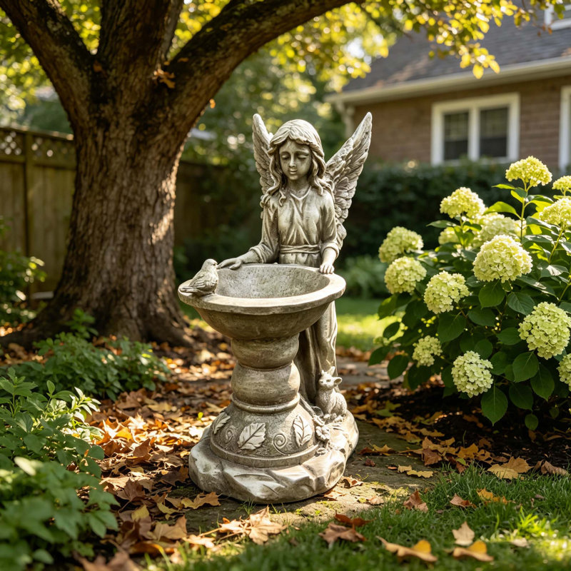 Bain d'oiseaux décoratif en résine en forme d'ange pour la décoration de jardin extérieur