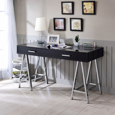 Bureau d'écriture avec base en métal et 2 tiroirs