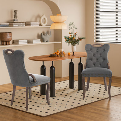 Tufted Velvet Upholstered Kitchen Dining Room Chairs Set of 2