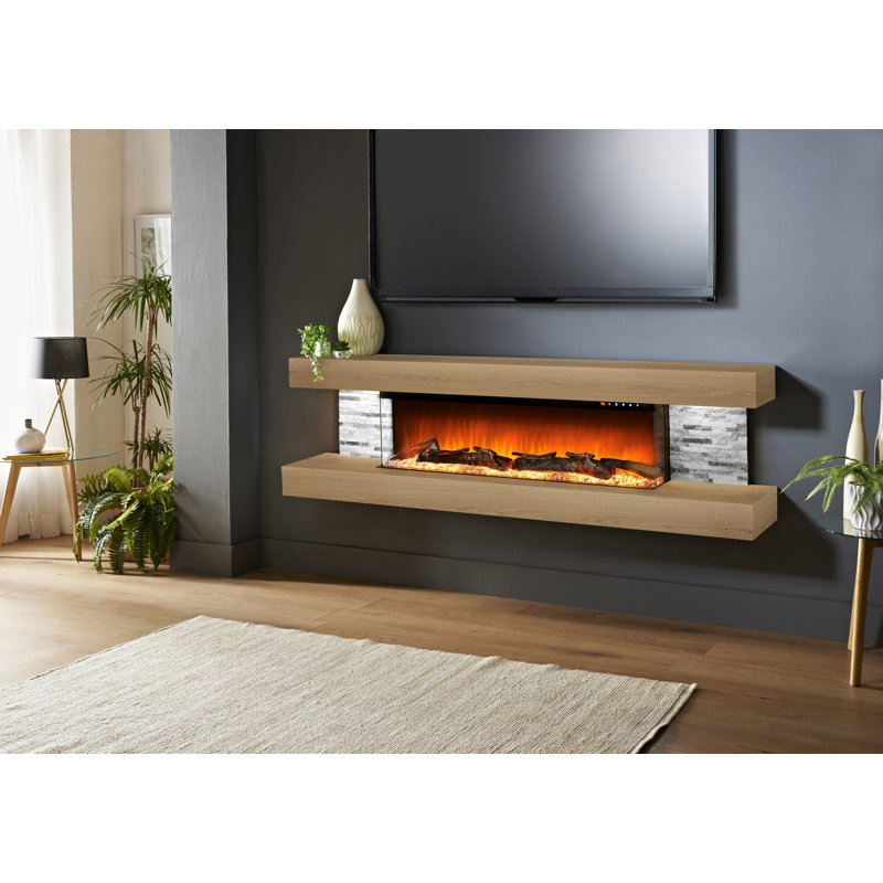 Vegas 72-Inch Wall Mounted Electric Fireplace | Fully Assembled | 3-Sided Panoramic Flame | Remote Control | LED Side Lights