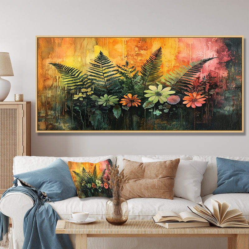 Donton - Floral Canvas Art Print, H 28 po x l 60 po, Cadre flottant, Naturel