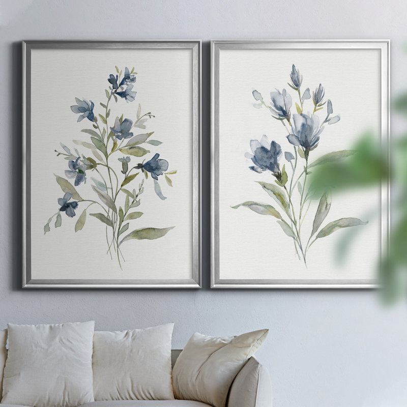 Linen Botanical III - ensemble de 2 reproductions d'art, Toile encadrée, H 36,5 po x l 26,5 po, Argent argent