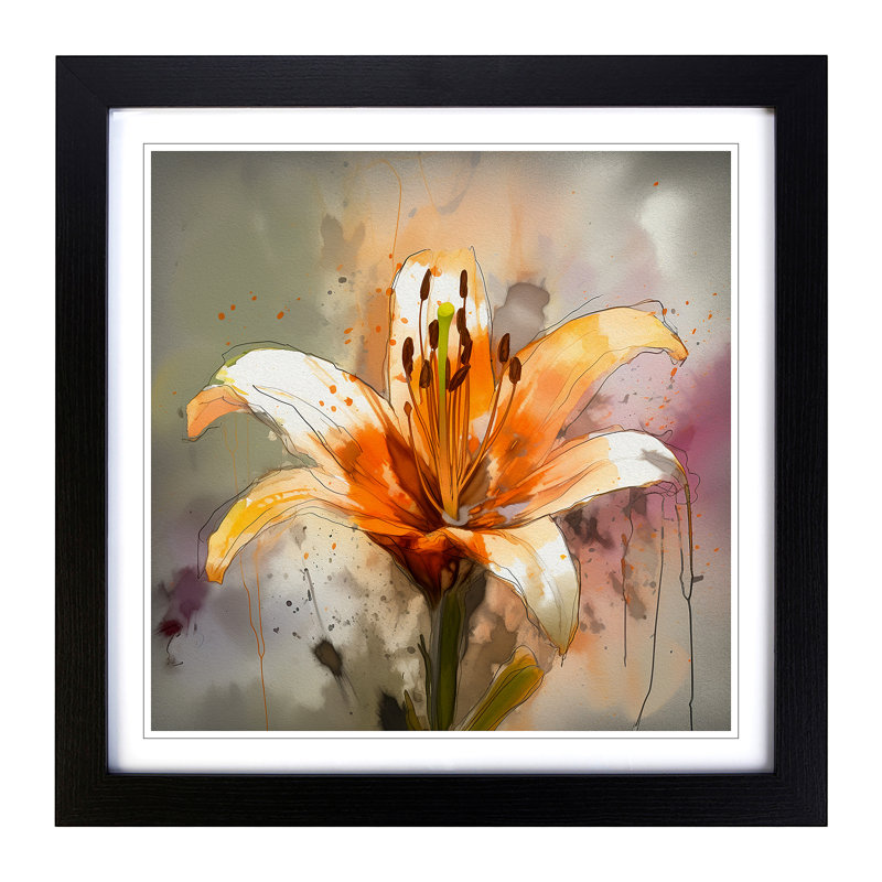 Lily Flower No.1 - Single Picture Frame Print on Wood, Black