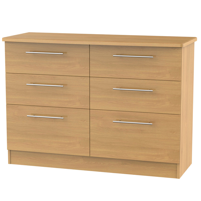 Fully Assembled Lyndale 6 Drawer 112Cm W Chest, English Oak