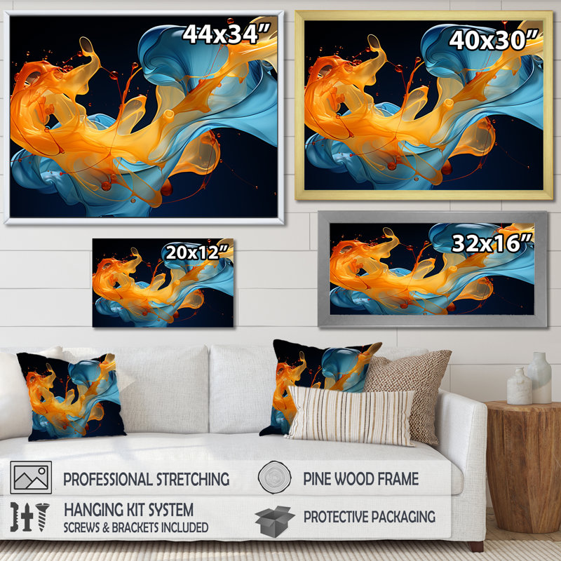 «Ink Wave Rhythms» - Impression, Cadre photo blanc, H 30 po x l 40 po x P 1,5 po