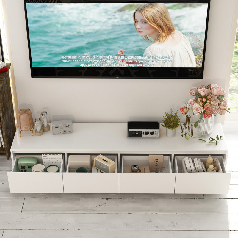 Meuble télé 4 tiroirs avec lumières réglables, Blanc