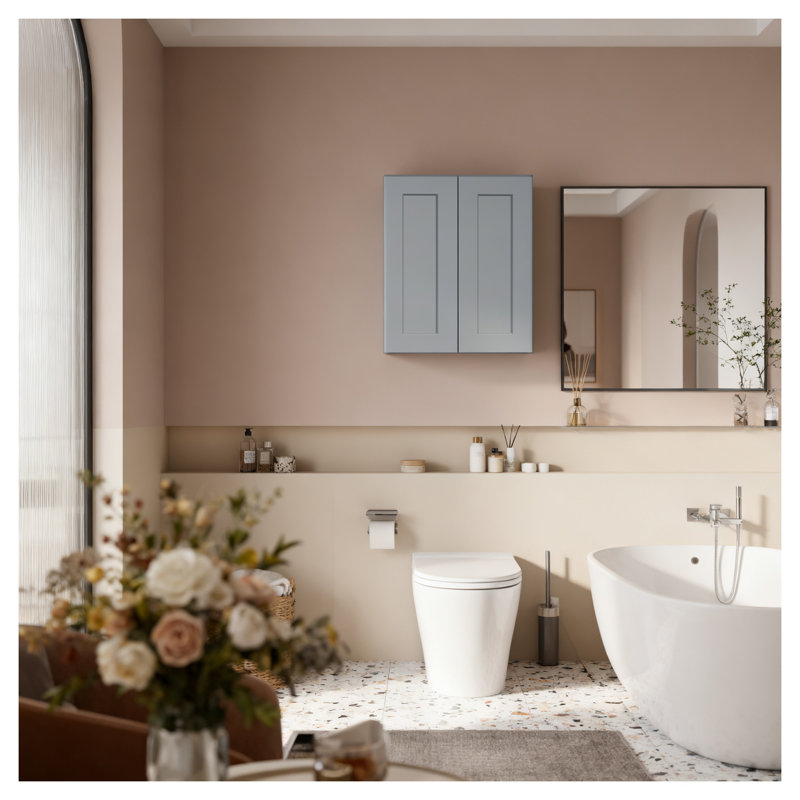 Armoire murale en bois massif gris Shaker avec portes à fermeture douce et tablettes réglables - Armoire de rangement à double porte de 24 po pour la cuisine, la salle de bain, la salle de lavage et le garage