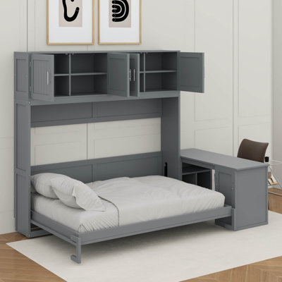 Grand lit escamotable avec bureau, tablettes et armoires