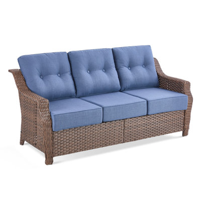 Circlarmino 75" Wide Straight Outdoor All-Weather Wicker Patio Sofa With 6" Thick Cushions