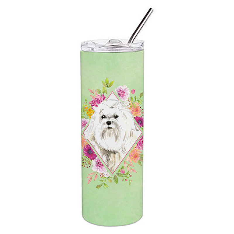 E23BF9F8391D466E9CA4F8DFEBD9A7DB de verre 20 oz à double paroi en acier inoxydable chiot, Beige Maltese, Vert