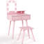 Ensemble de coiffeuse et miroir pour enfants, ensemble de coiffeuse et chaise de jeu en bois pour filles avec tabouret, tiroir, princesse et maquillage-175229234