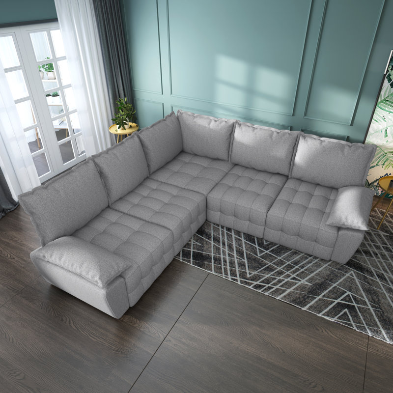 Canapé modulaire 6 pièces avec coin Charistil, 100% polyester gris clair, Orienté à gauche (vu de face)