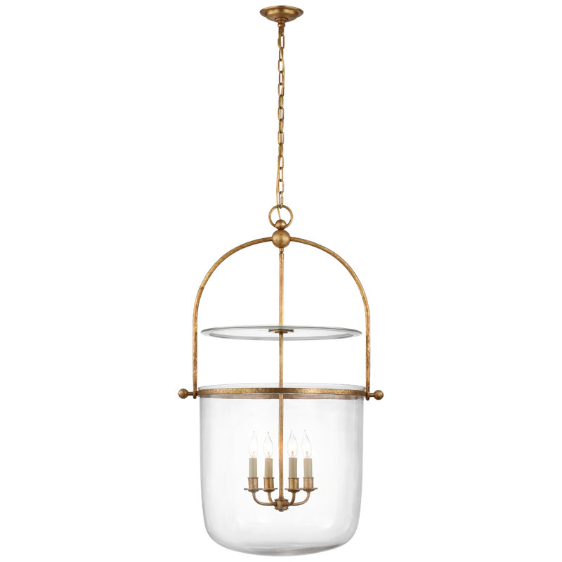 Chapman & Myers Lorford Smoke Bell Lantern, 42.5" H x 25" W x 25" D, Gilded Iron, Clear Glass