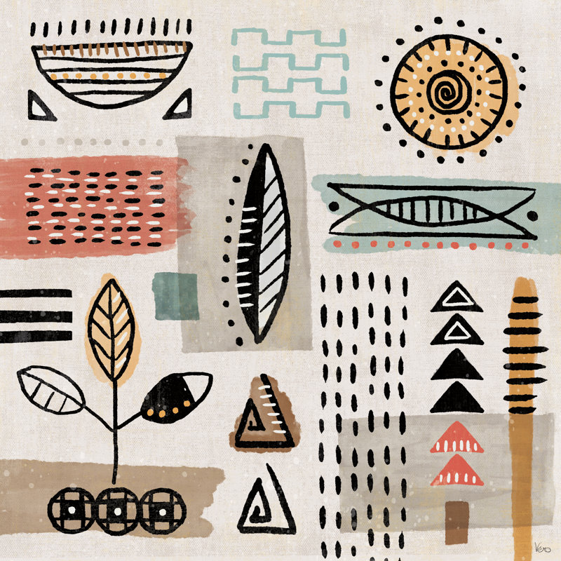 Tribal Tones II - impression sur toile tendue, H 30 po x l 30 po, Papier avec cadre noyer, Oui